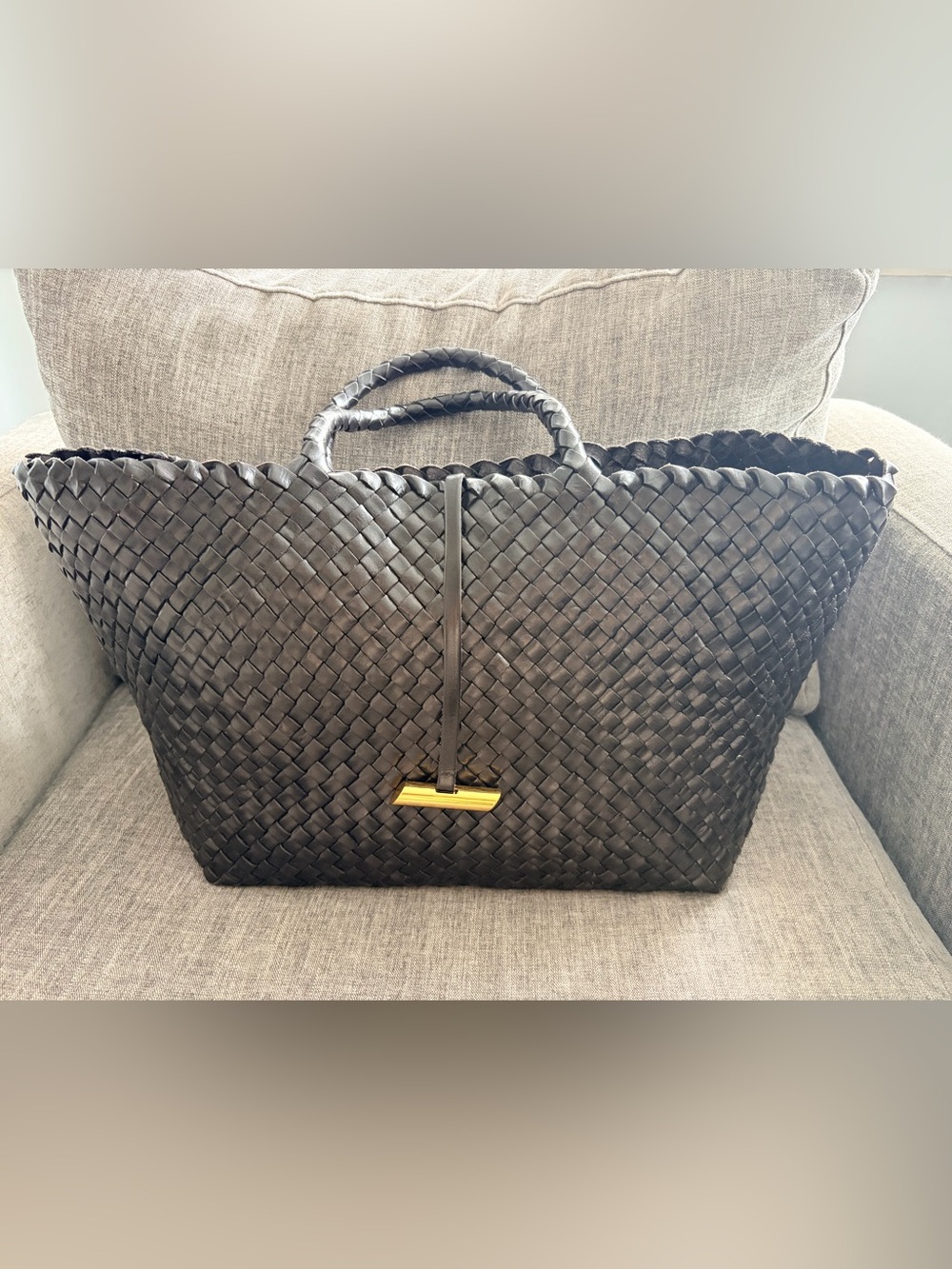 Little Liffner Woven Black Tote Bag with Gold Accent